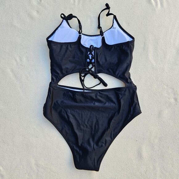 NWOT Meyeeka Womens Scoop Neck Cut Out Lace Up Back High Cut Monokini - Picture 10 of 14